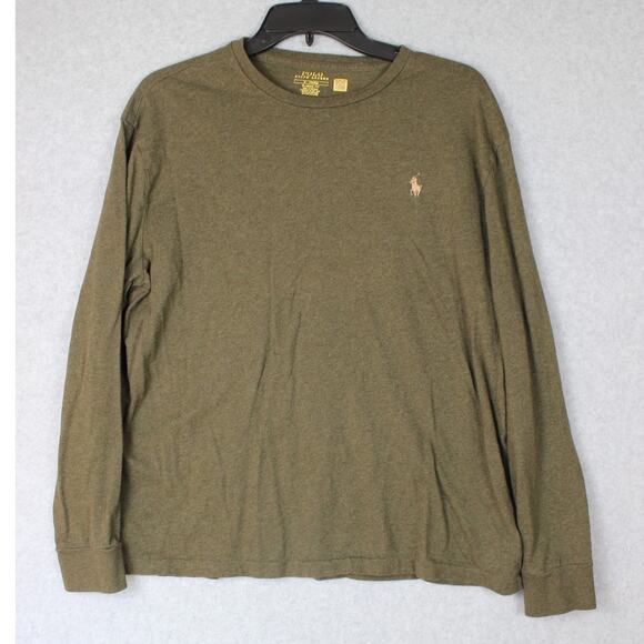 Polo Ralph Lauren Heather Green Classic Crew Neck Long Sleeve Shirt Mens‎ Medium - Picture 1 of 7